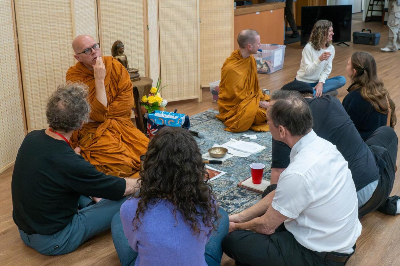 Ajahn Sadaro & Ajahn Nisabho talk to members of the lay community at a Saturday gathering